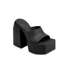 Block Heel Platform Mules Sandals