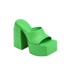 Block Heel Platform Mules Sandals