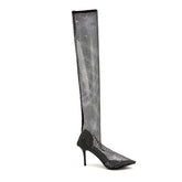 Diamante Mesh Over The Knee Boots - 11cm