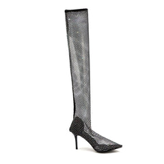 Diamante Mesh Over The Knee Boots - 11cm
