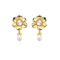 Flower And Pearl Earrings - Pair
