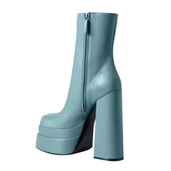 Block Heel Platform Ankle Boots