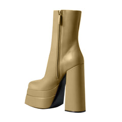 Block Heel Platform Ankle Boots