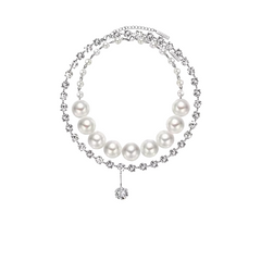 Pearl And Diamante Double Layers Necklace