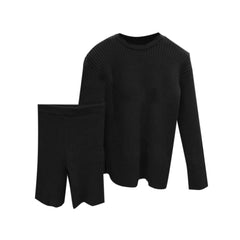 Long Sleeves Knitwear Sweater And Mini Shorts