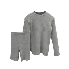 Long Sleeves Knitwear Sweater And Mini Shorts