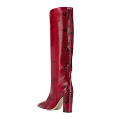 Printed Leather Knee High Boots
