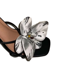 Flower Kitten Heel Mules Sandals