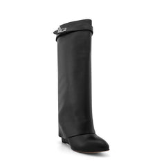 Leather Wedged Heel Knee High Boots