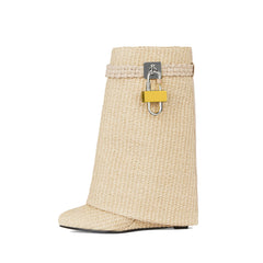 Lock Detailed Wedged Heel Ankle Boots