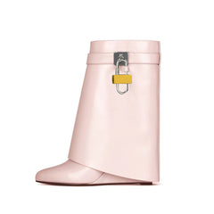 Lock Detailed Wedged Heel Ankle Boots