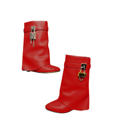 Lock Detailed Wedged Heel Ankle Boots