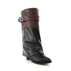 Patent Leather Wedged Heel Ankle Boots