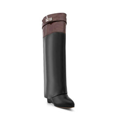 Patent Leather Wedged Heel Knee High Boots