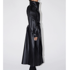 Strap Leather Long Coat