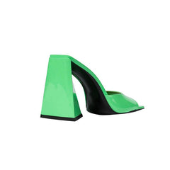 Block Heel Patent Leather Mules Sandals