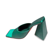 Block Heel Satin Mules Sandals