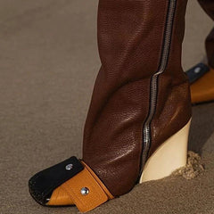 Zip Leather Knee High Boots