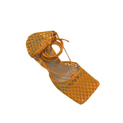 Lace Up Fishnet High Heel Sandals