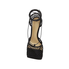 Lace Up Fishnet High Heel Sandals
