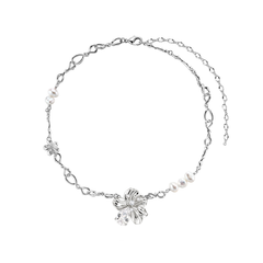 Diamante Flower And Pearl Necklace