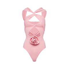 Flower Embellished Cut Out Bodysuit