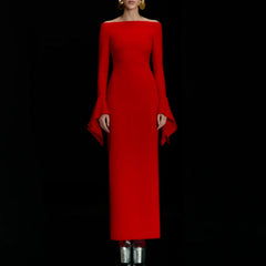 Off-Shoulder Bell Sleeves Evening Dress Gown