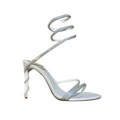 Diamante Ankle Wrap Mid Heel Sandals - 8cm