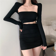 Long Sleeves Top And Cut Out Mini Dress
