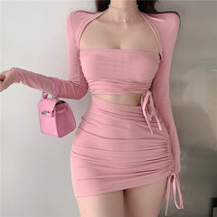 Long Sleeves Top And Cut Out Mini Dress