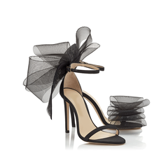 Asymmetric Bow Embellished Satin High Heel Sandals