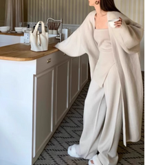 Knitwear Tube Top And Wide Leg Pants And Cardigan