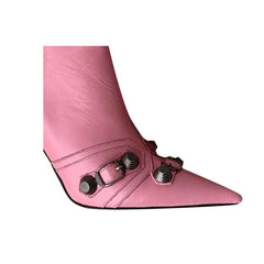 Studded And Buckled Leather Ankle Boots