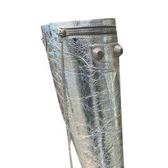 Studded And Buckled Leather Knee High Boots