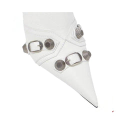 Studded And Buckled Leather Knee High Boots