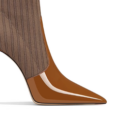 Knit And Patent Leather Ankle Boots - 8cm