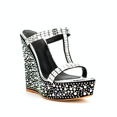 Diamante Wedged Heel Mules Sandals