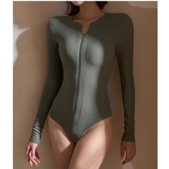 Yoga Pilates Front Zip Fitted Bodysuit Activewear
