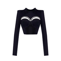 Diamante Cut Out Long Sleeves Top