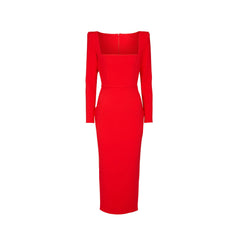 Square Collar Long Sleeves Evening Dress Gown