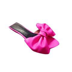 Bow Embellished Leather Mules Sandals