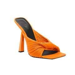 Fold Detailed Leather High Heel Mules Sandals - 9c