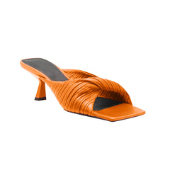 Fold Detailed Leather Mid Heel Mules Sandals - 6cm