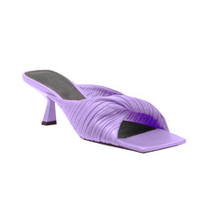 Fold Detailed Leather Mid Heel Mules Sandals - 6cm