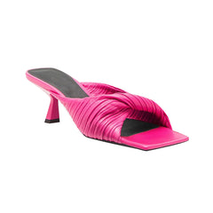 Fold Detailed Leather Mid Heel Mules Sandals - 6cm