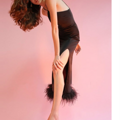 Fur Embellished Evening Dress Gown