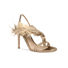 Feather And Damante Mid Heel Sandals - 7.5cm