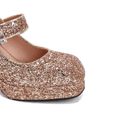 Glitter Block Heel Pumps