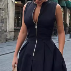 Front Zip Long Tank Dress