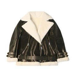 Oversized Shearling Biker Jacket Coat